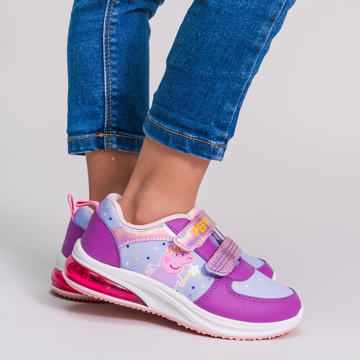 Scarpe da ginnastica con luci bambini Peppa Pig doppio strappo lilla 6/7