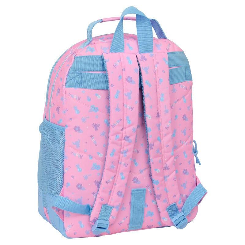 Mochila escolar infantil Stitch, adaptável a carrinho, com porta-garrafas, rosa. 2/3