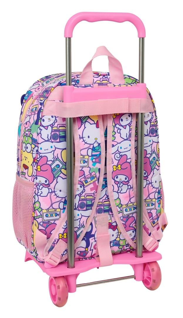 Mochila escolar infantil Hello Kitty com rodinhas e bolso frontal, rosa. 2/3
