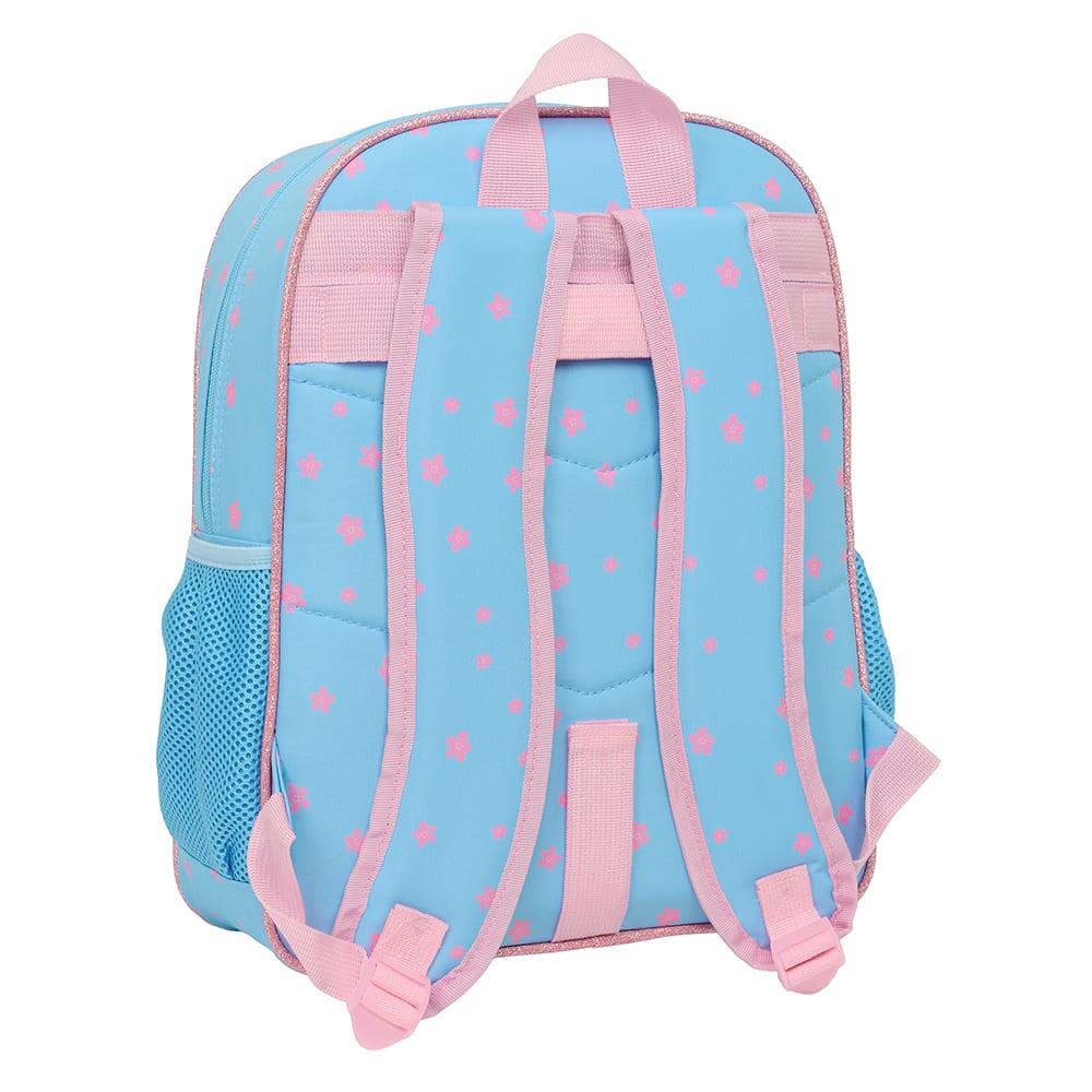 Mochila escolar infantil Stitch, adaptável a carrinhos, com bolso frontal, azul. 2/3