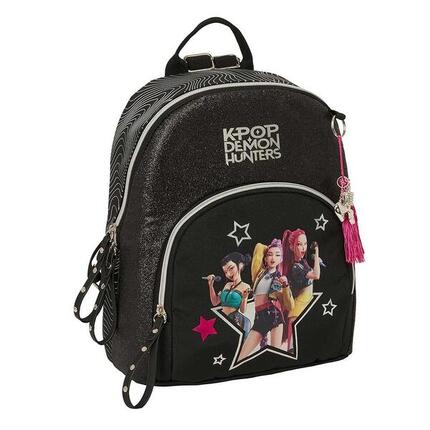 Mini K-Pop Dämonenjäger Kinderrucksack mit Vordertasche – Schwarz