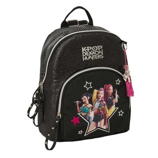 Mini K-Pop Dämonenjäger Kinderrucksack mit Vordertasche – Schwarz