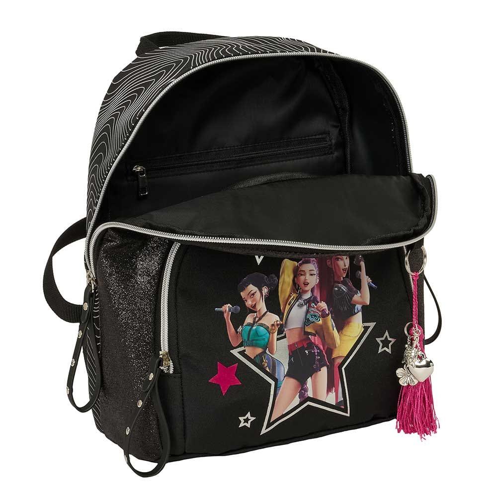 Mochila infantil mini K-Pop Demon Hunters com bolso frontal - Preta 4/4