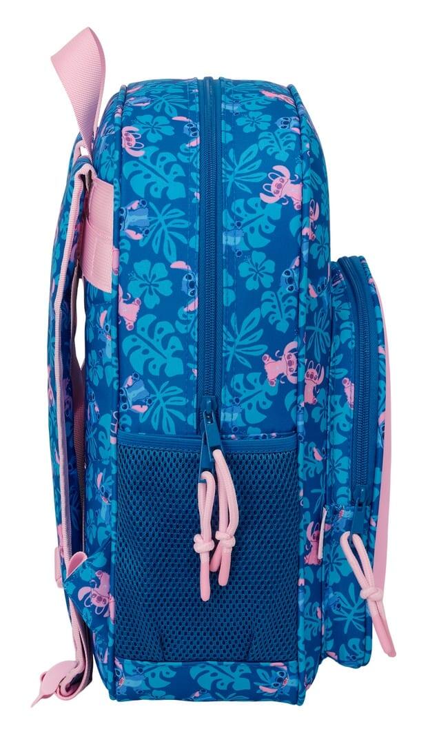 Mochila escolar infantil Stitch, adaptável a carrinhos, com bolso frontal, azul. 3/3