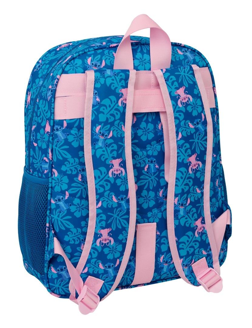 Mochila escolar infantil Stitch, adaptável a carrinhos, com bolso frontal, azul. 2/3