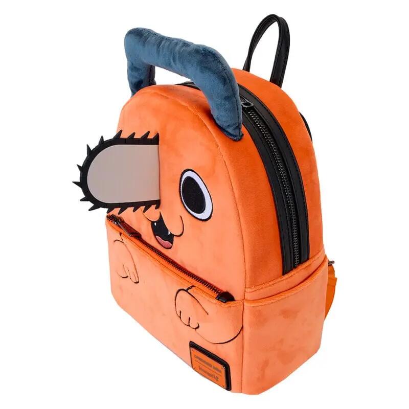 Mochila Pochita Chainsaw Man para adultos em couro vegano com zíper laranja. 2/3