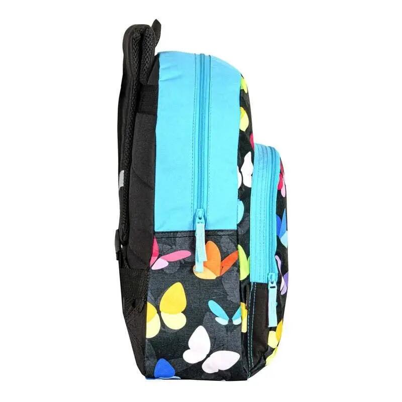 Kinder-Schulrucksack Schmetterlinge 43 cm mit Vordertasche Blau und Schwarz 3/4
