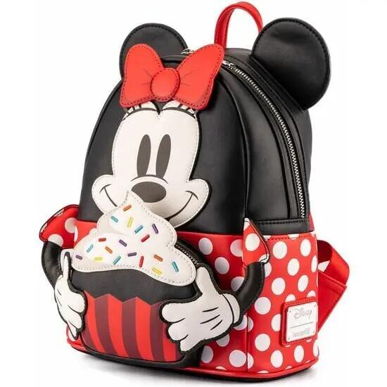 Mochila infantil Minnie Mouse Cupcake com zíper e detalhes em 3D, preta e 2/6