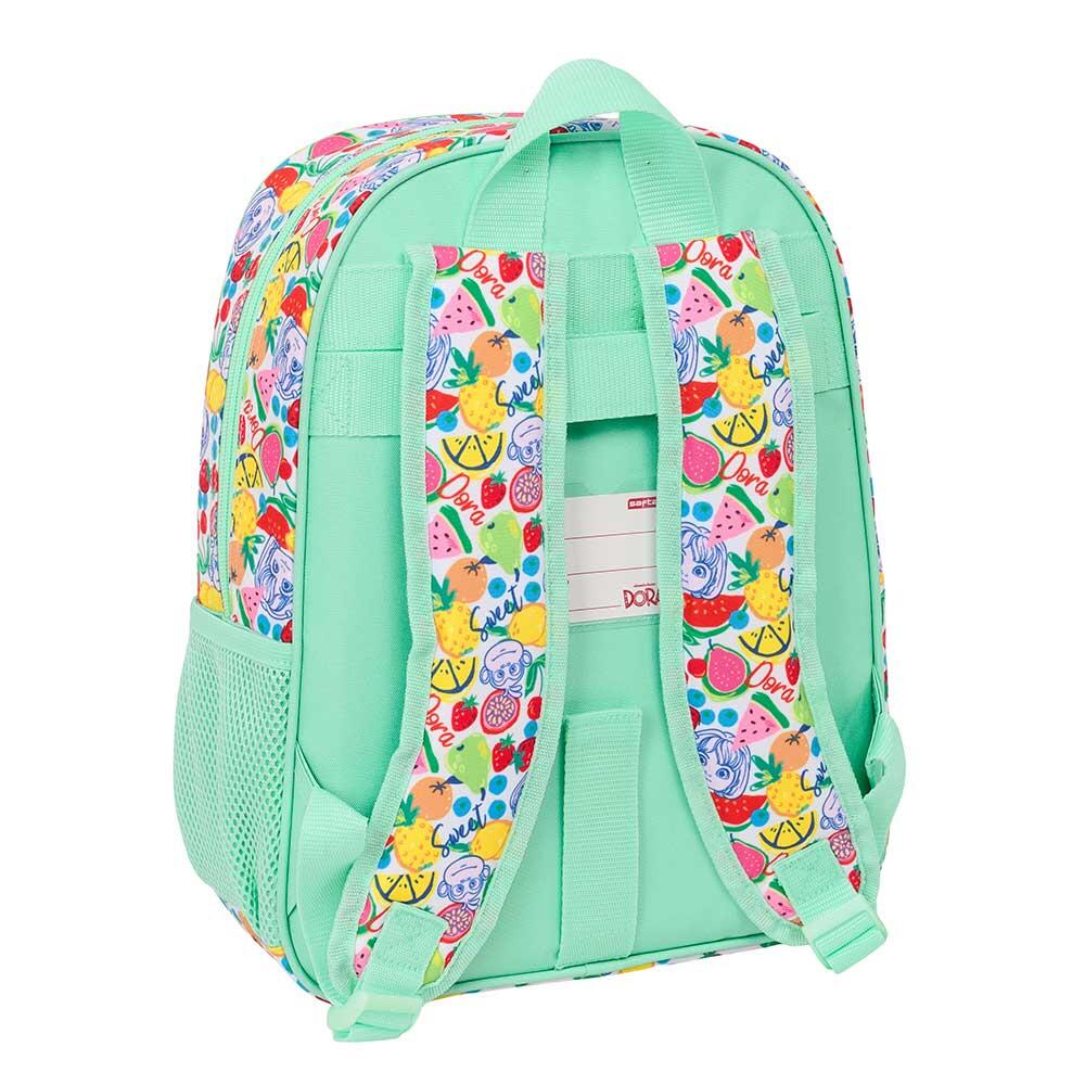 Mochila infantil Dora adaptável a carrinhos com bolso frontal, verde menta. 2/3