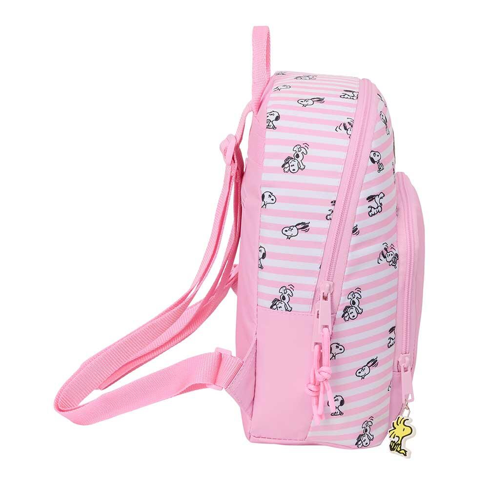 Mochila infantil Snoopy mini com bolso frontal e alças ajustáveis, rosa. 3/4