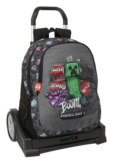 Sac à dos scolaire Minecraft pour enfants avec roulettes et porte-bouteille
