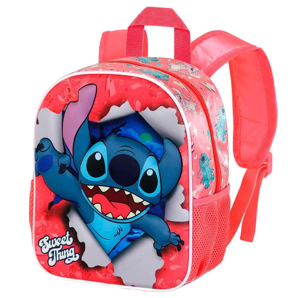 Zaino 3D Stitch per bambini, 31 cm, con tasche laterali e cerniera, rosa 2/4