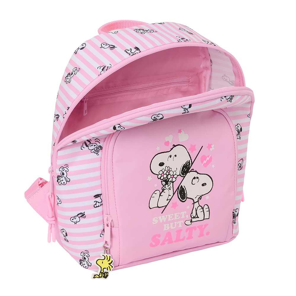 Mochila infantil Snoopy mini com bolso frontal e alças ajustáveis, rosa. 4/4