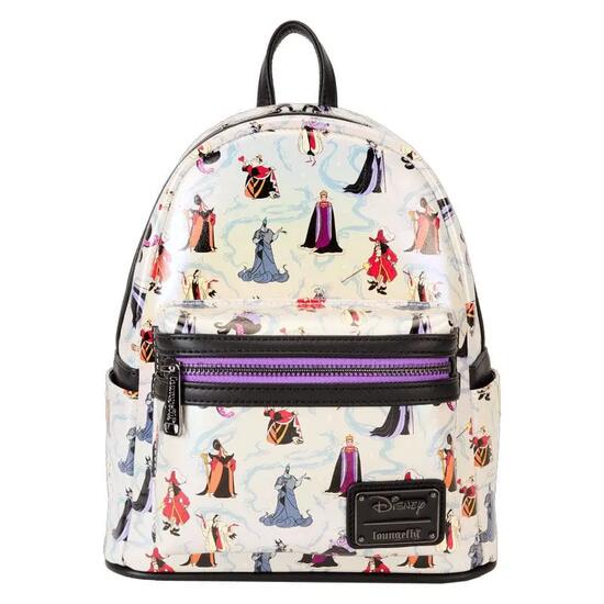 Sac à dos adulte en polyester à l'effigie des méchants, avec poche avant, blanc.
