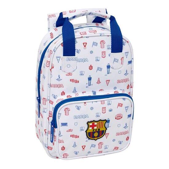 Sac à dos enfant FC Barcelone avec poche avant et bretelles réglables, blanc
