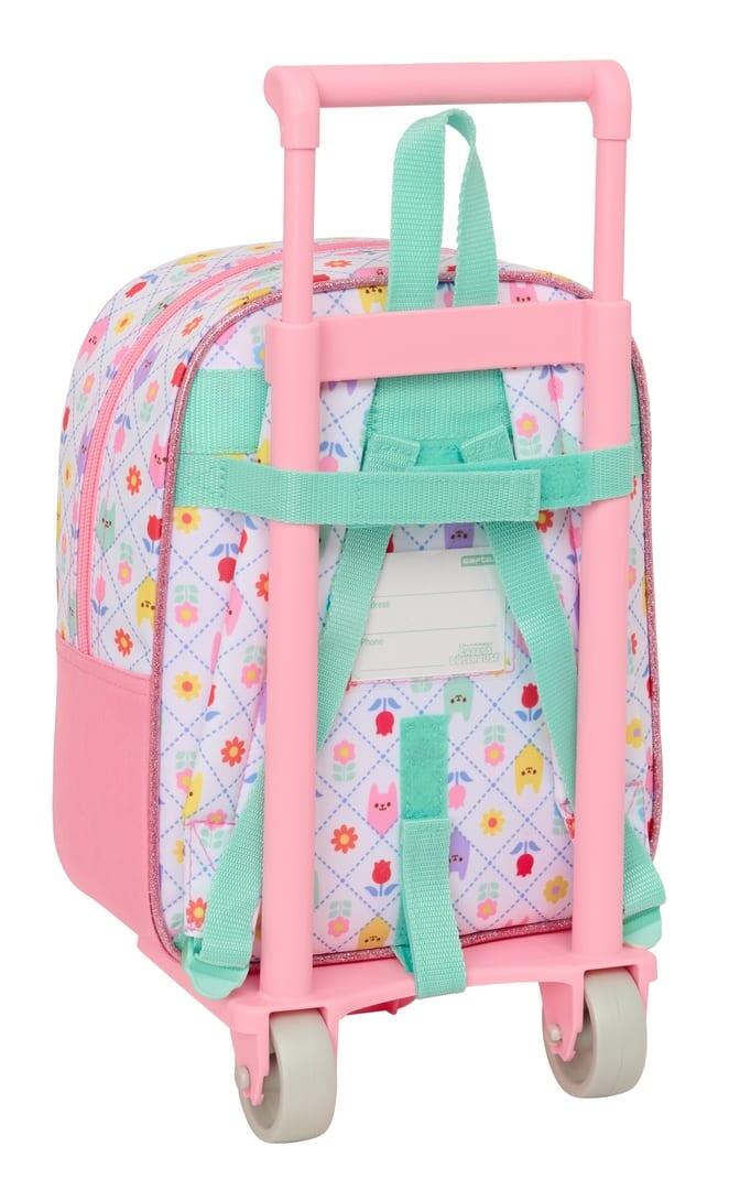 Gabbys Puppenhaus: Abnehmbarer rosa Kinderschulrucksack mit Wagen 2/3