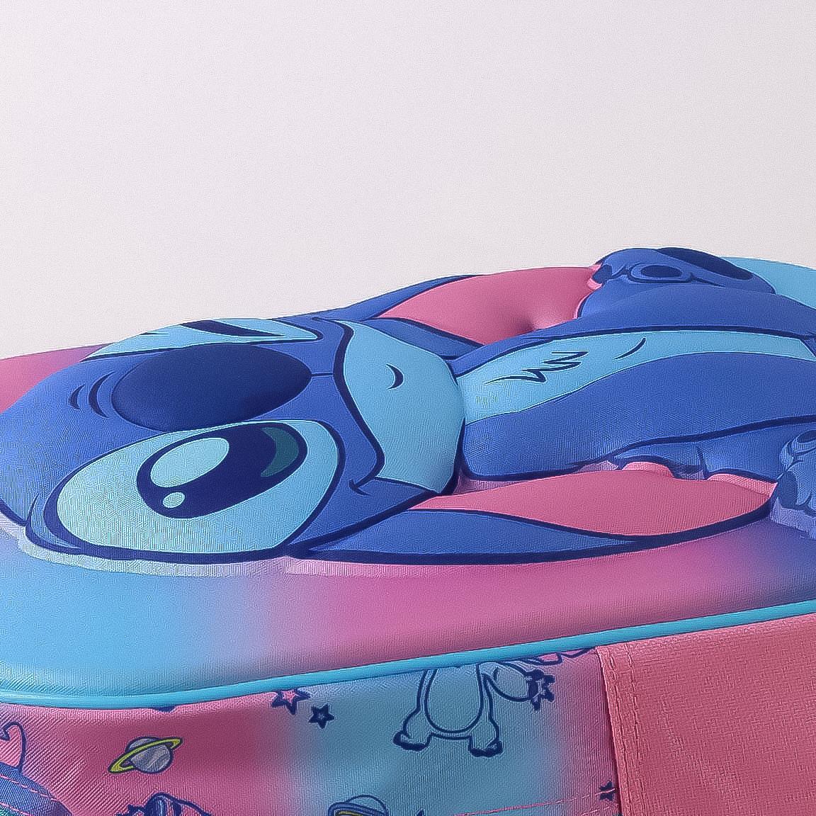 Mochila escolar infantil rosa em poliéster com costura 3D e porta-garrafa. 4/6