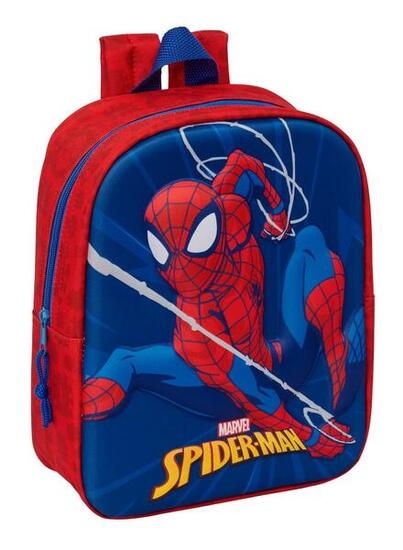 Sac à dos Spiderman 3D pour enfants avec fermeture éclair bleue et rouge