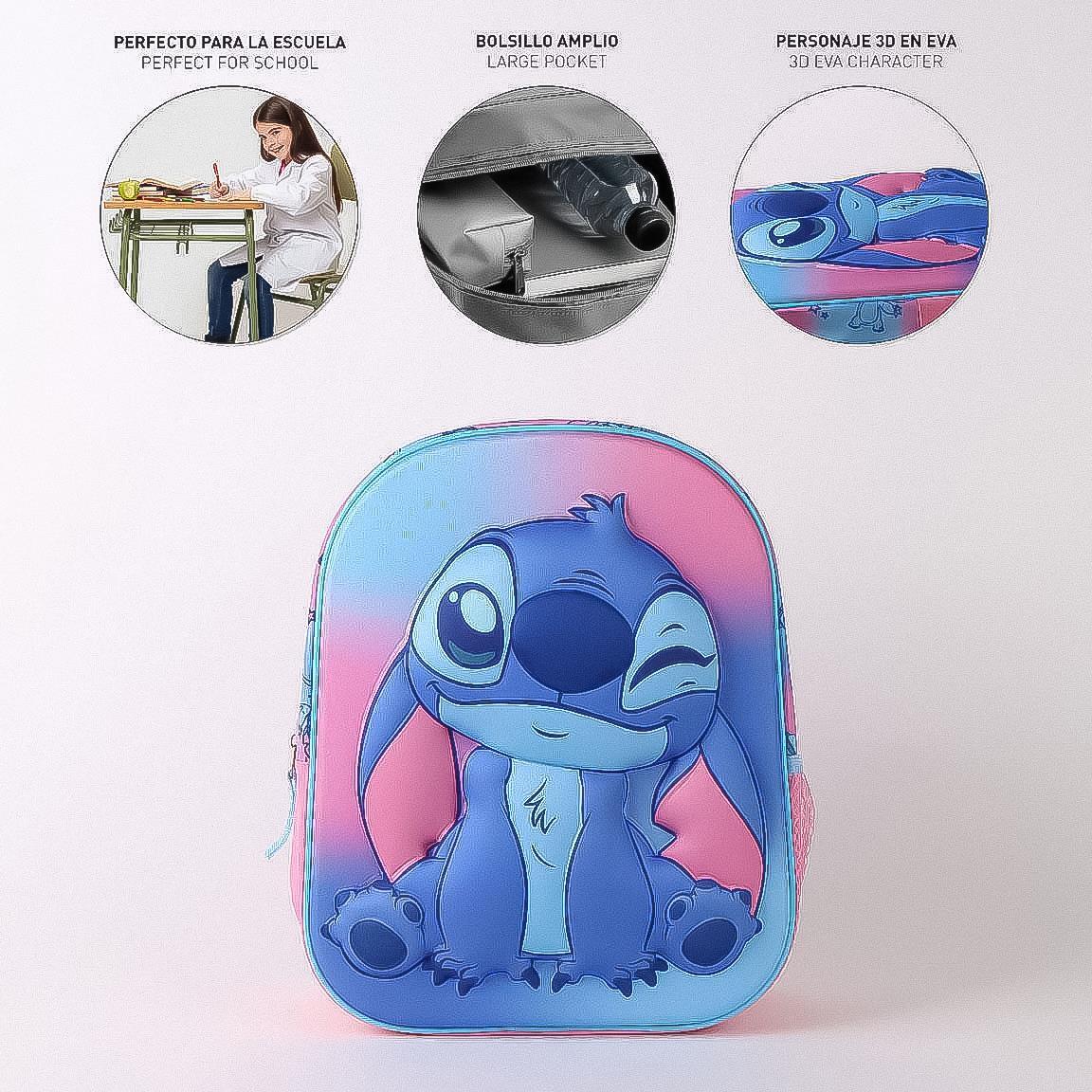 Mochila escolar infantil rosa em poliéster com costura 3D e porta-garrafa. 6/6
