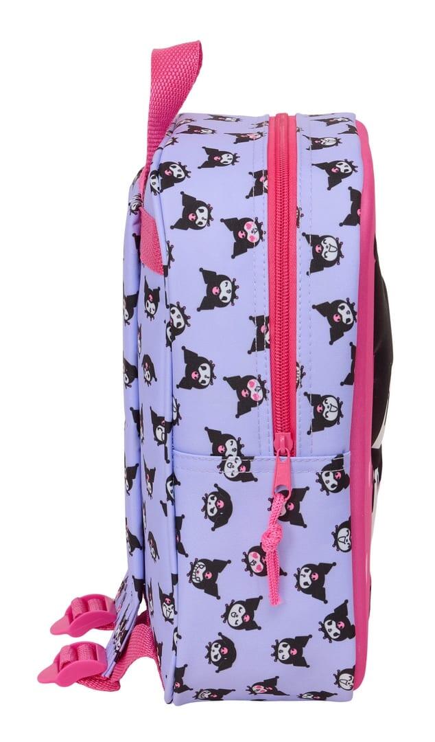 Mochila infantil Kuromi 3D com zíper e alça de mão, rosa e lilás 3/3
