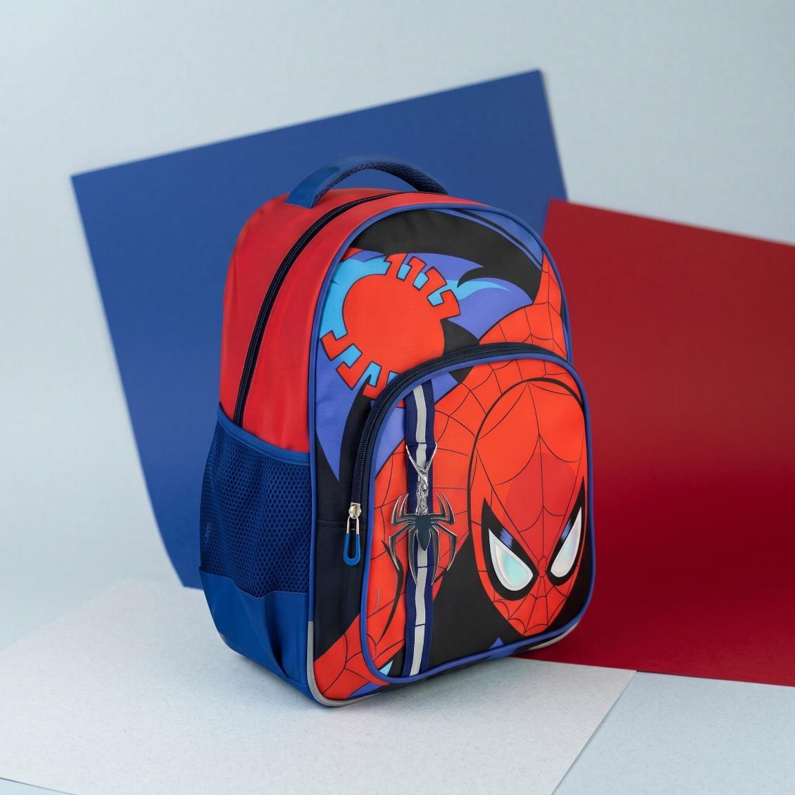 Mochila Escolar Infantil Spiderman de Poliéster con Bolsillo Frontal Azul y Roja 6/6