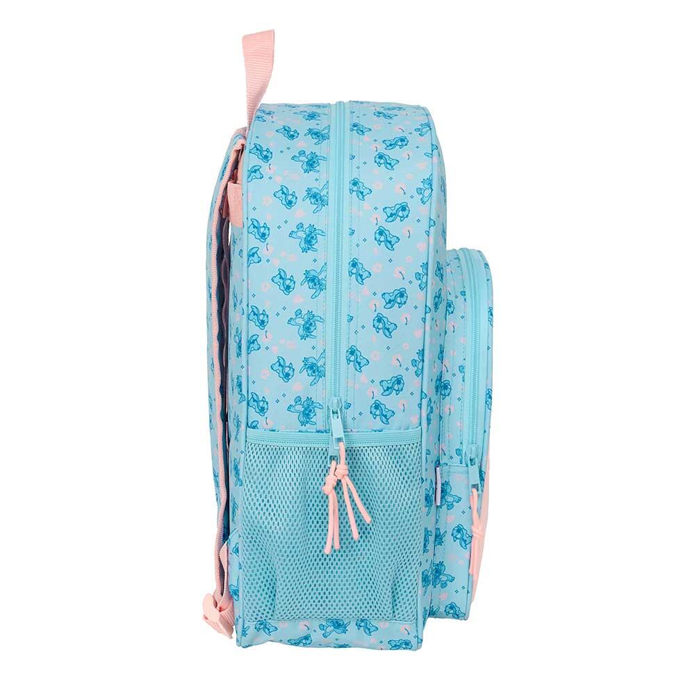 Mochila escolar infantil Stitch Ohana, adaptável a carrinhos com bolso, azul 3/3
