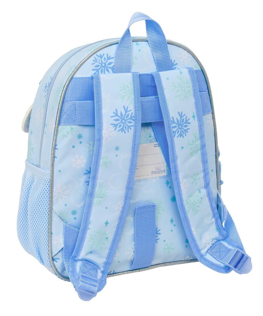 Mochila escolar infantil Frozen, adaptável a carrinhos, com bolso frontal, azul. 2/3