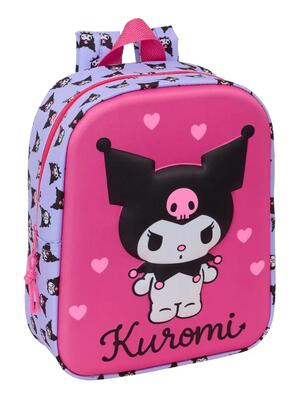 Zaino scolastico per bambini Kuromi 3D con ruote e portaborraccia rosa e lilla