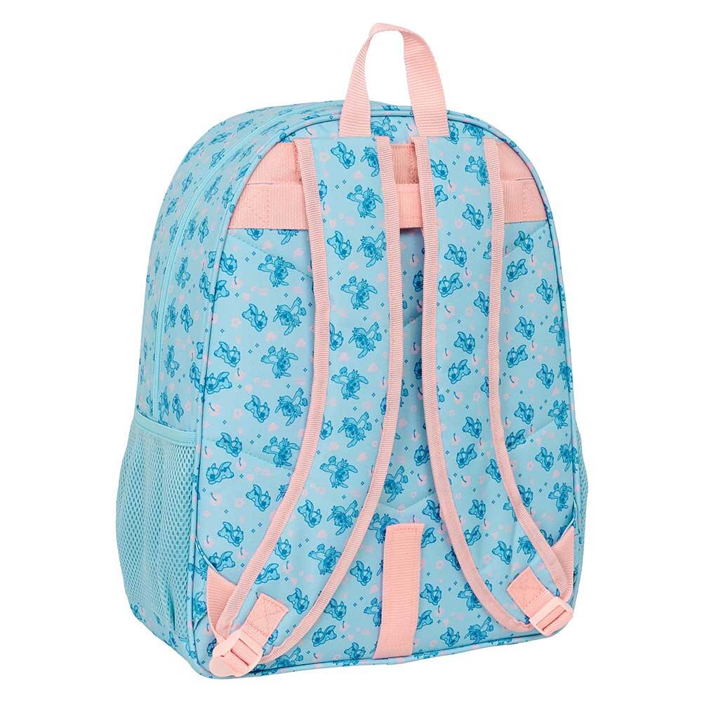 Mochila escolar infantil Stitch Ohana, adaptável a carrinhos com bolso, azul 2/3