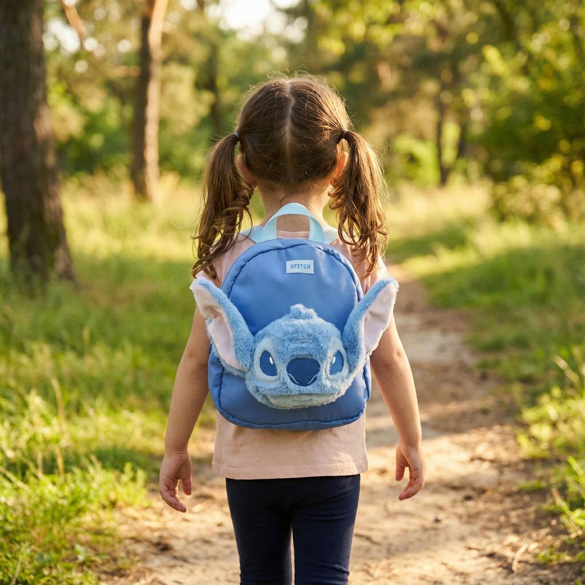 Mochila infantil Stitch em poliéster com brinquedo de pelúcia, azul 5/5