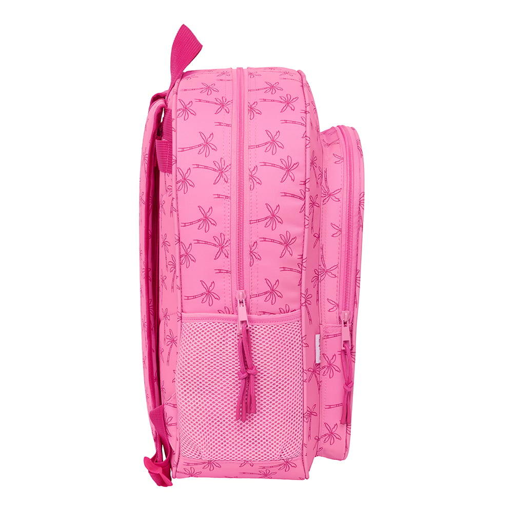 Mochila escolar infantil Stitch com bolso frontal e porta-garrafa, rosa. 3/3