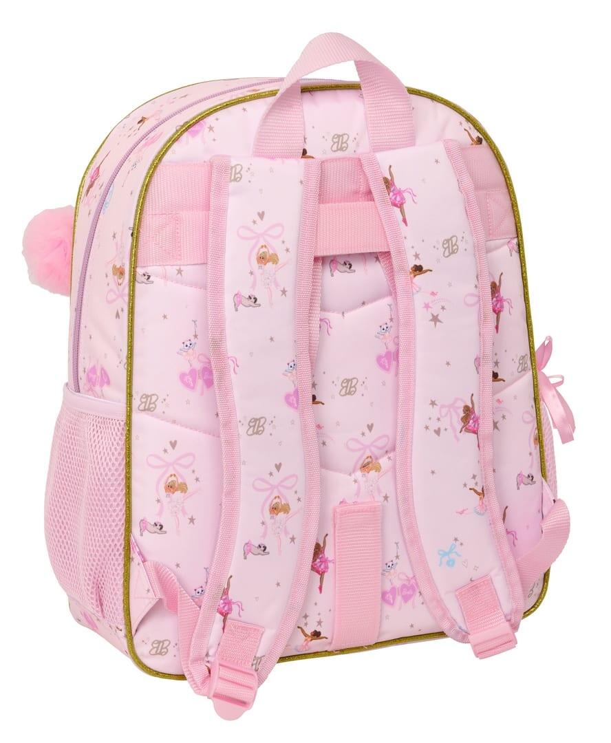 Mochila Escolar Infantil Barbie Ballet, Adaptável a Carrinho com Bolso, Rosa 2/3
