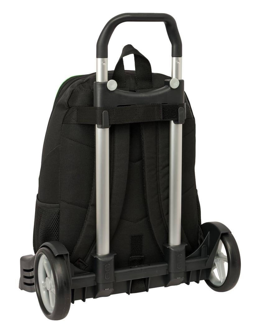Mochila infantil Real Betis com rodas e porta-garrafas, preta e verde. 2/3
