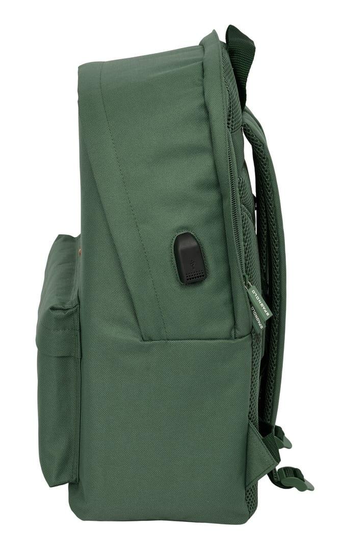 Mochila para laptop Spagnolo para adultos com USB e bolso frontal, verde. 3/6
