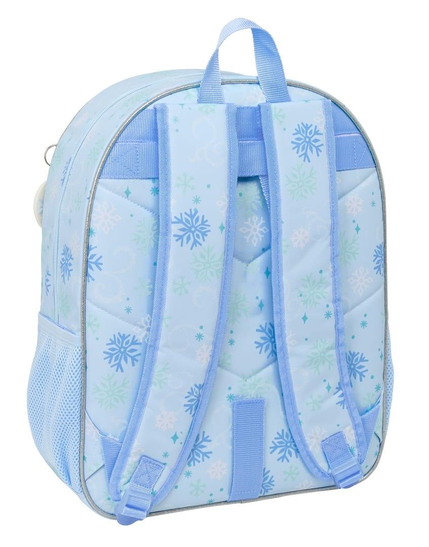 Mochila escolar infantil Frozen, adaptável a carrinhos, com bolso frontal, azul. 2/3
