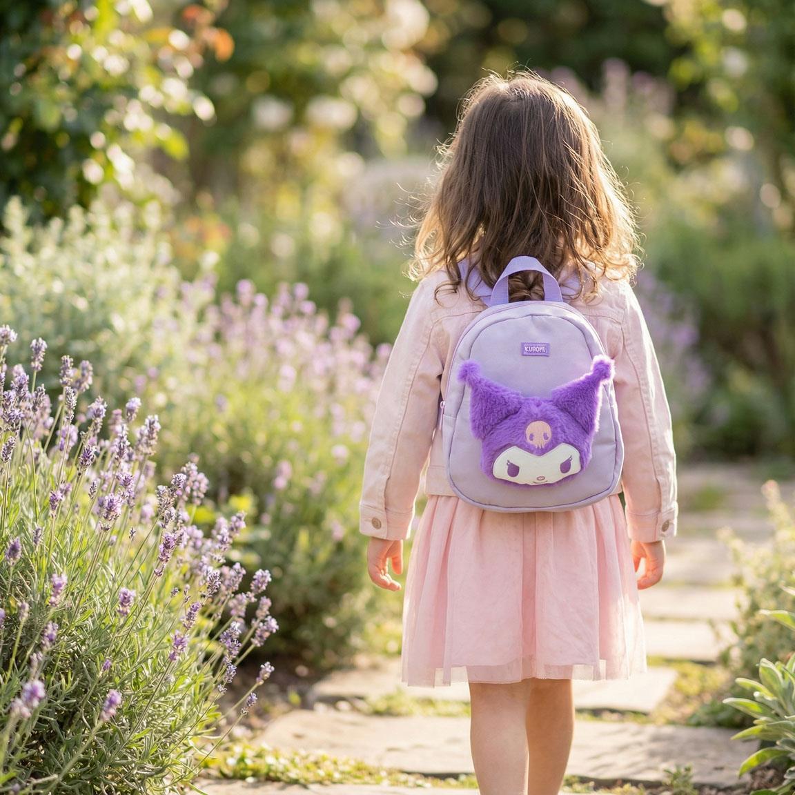 Zaino per bambini Kuromi in poliestere con dettagli in peluche viola 5/5
