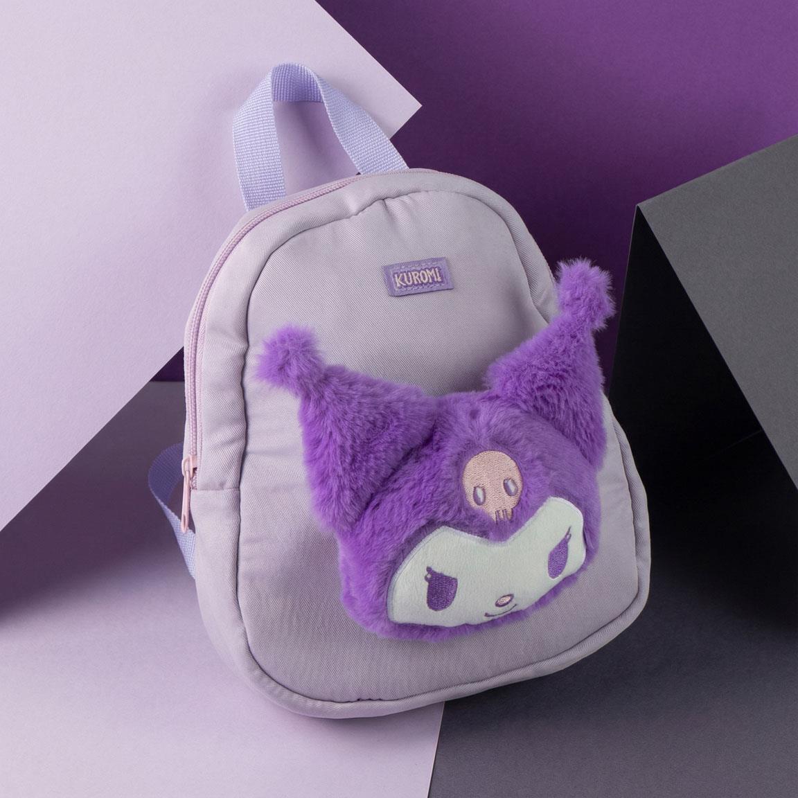 Zaino per bambini Kuromi in poliestere con dettagli in peluche viola 4/5