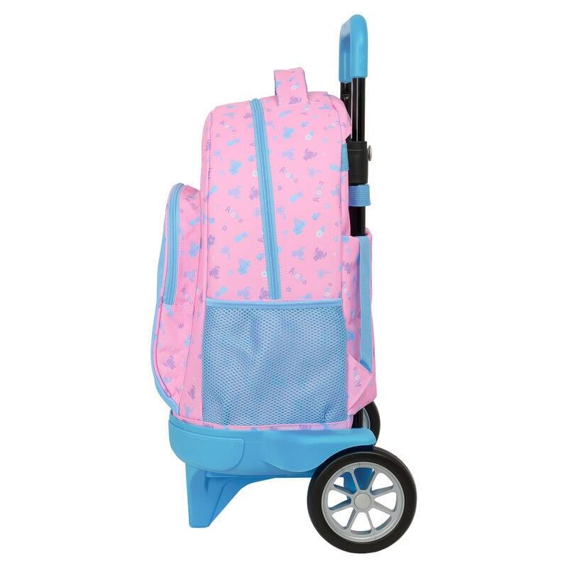 Mochila escolar infantil Stitch com rodinhas e bolso frontal, rosa. 3/3