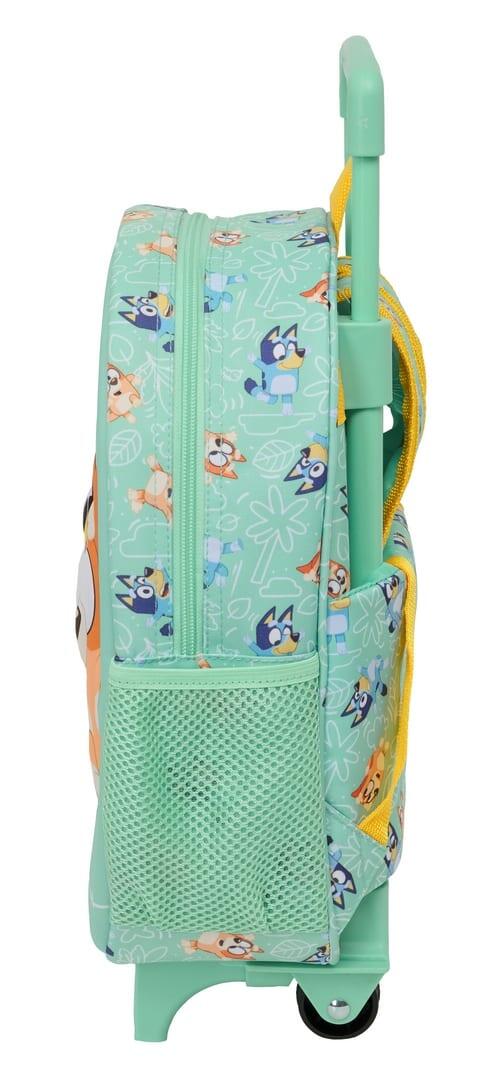 Mochila escolar infantil Bluey 3D com rodas e porta-garrafa, verde menta 3/3