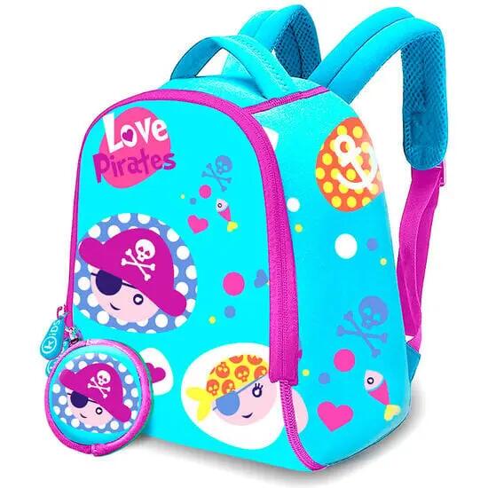 Sac à dos enfant Love Pirates avec porte-monnaie en néoprène, 25 cm, turquoise