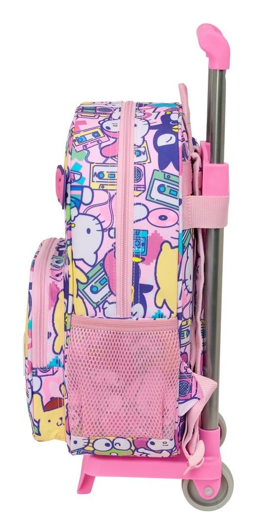 Mochila escolar com carrinho infantil Hello Kitty e amigos rosa multicolorida 3/3