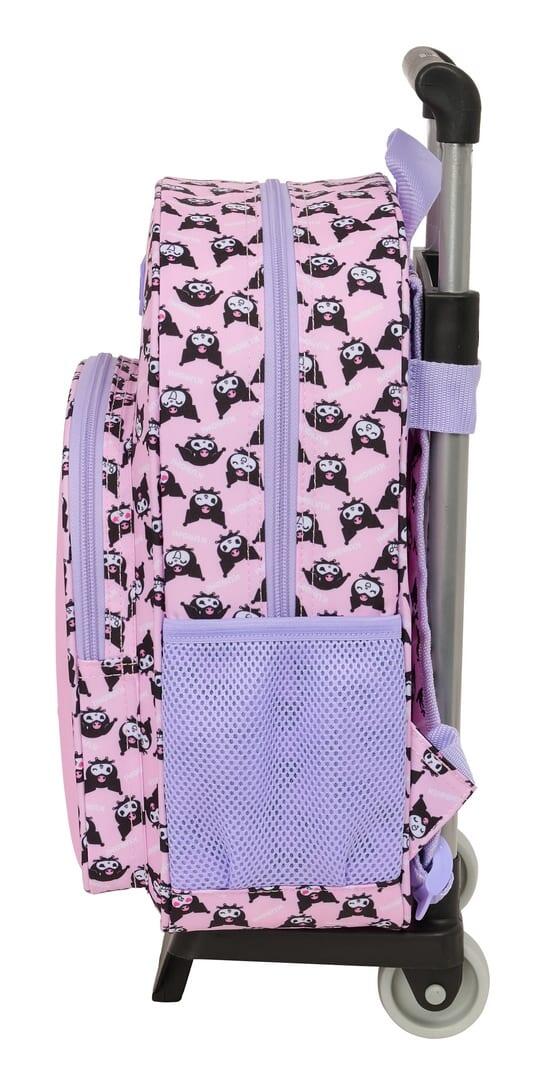 Mochila escolar infantil Kuromi com rodinhas e bolso frontal, rosa. 3/3