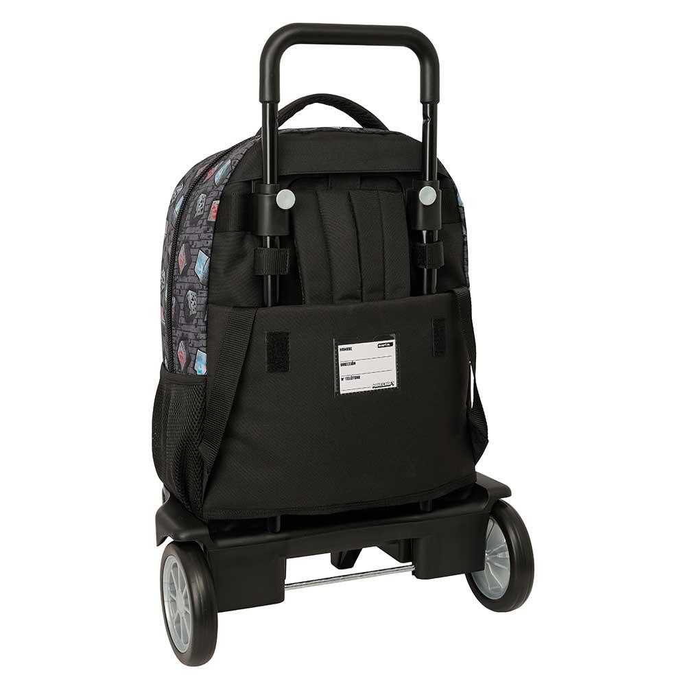 Sac à dos scolaire Minecraft pour enfants, avec roulettes et poche avant, gris 2/3