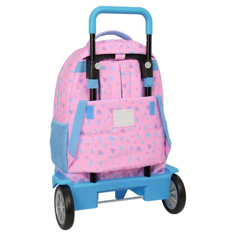 Mochila escolar infantil Stitch com rodinhas e bolso frontal, rosa. 2/3