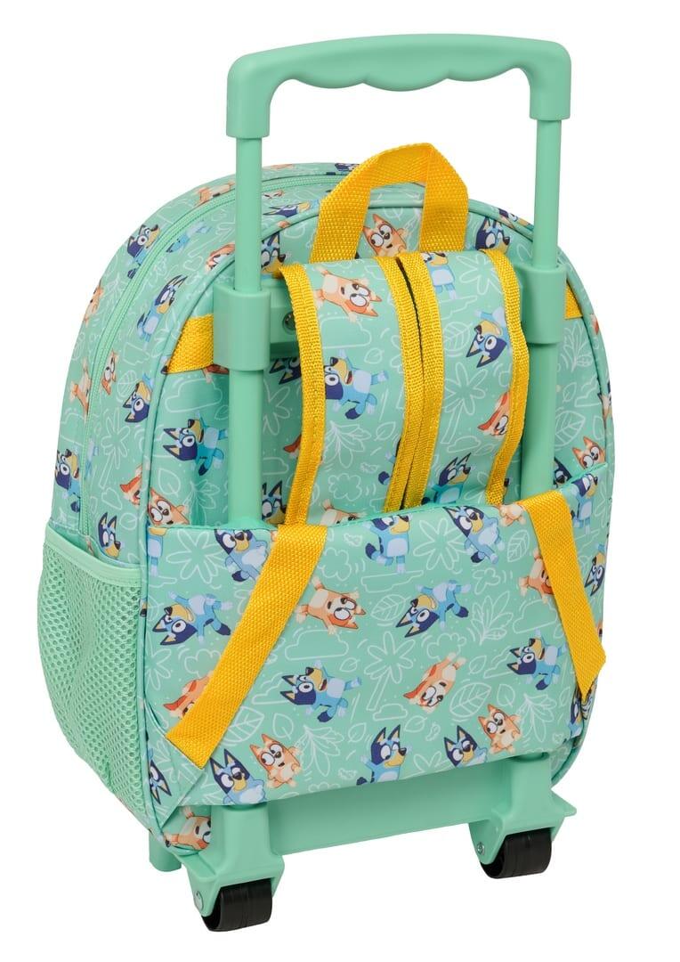 Mochila escolar infantil Bluey 3D com rodas e porta-garrafa, verde menta 2/3