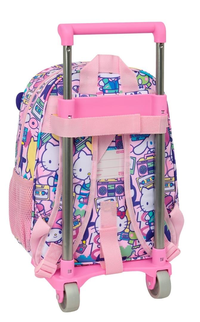 Mochila escolar com carrinho infantil Hello Kitty e amigos rosa multicolorida 2/3
