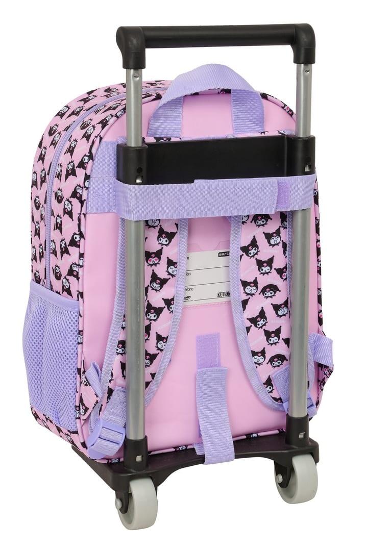 Mochila escolar infantil Kuromi com rodinhas e bolso frontal, rosa. 2/3