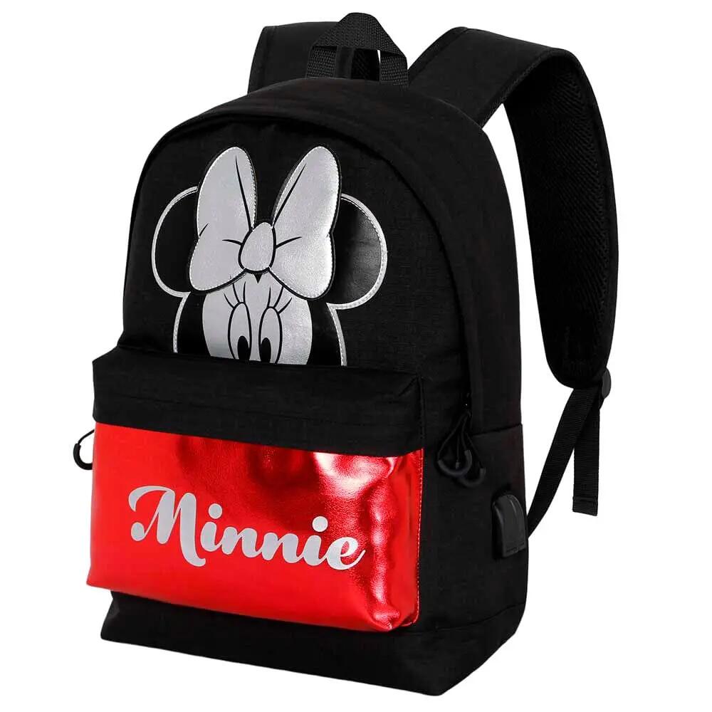 Mochila escolar infantil da Minnie Mouse com bolso frontal preto brilhante e 2/4