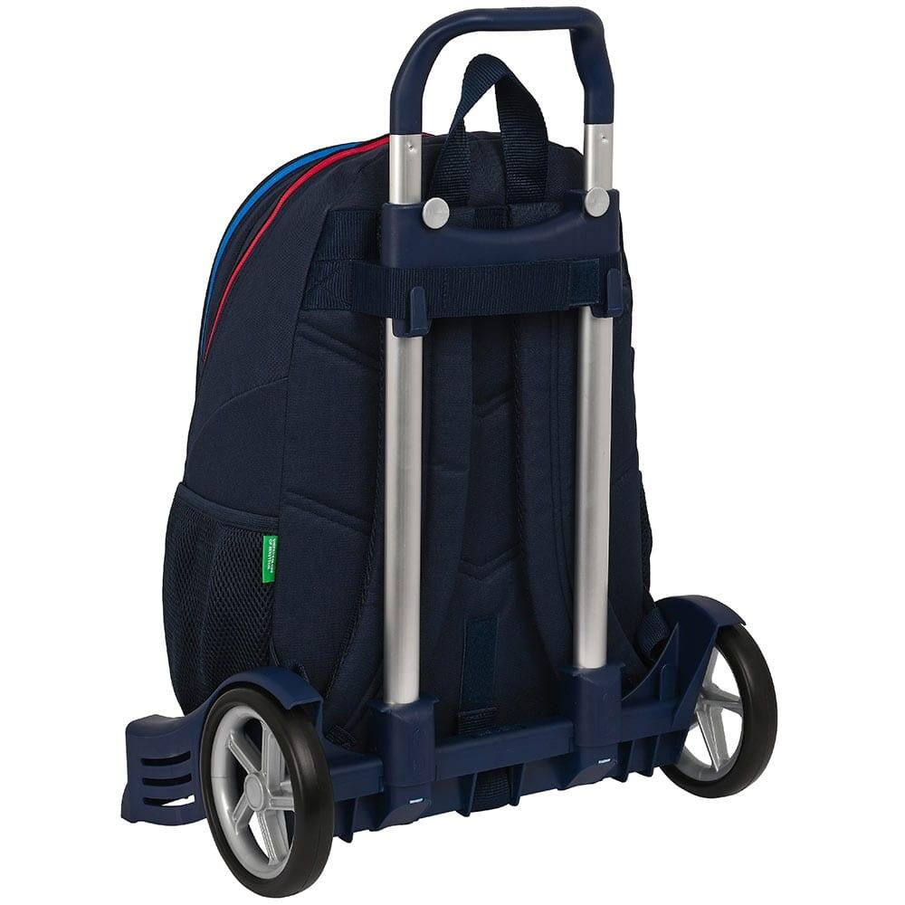 Sac à dos scolaire Benetton pour enfant avec trolley et porte-bouteille, bleu 2/3