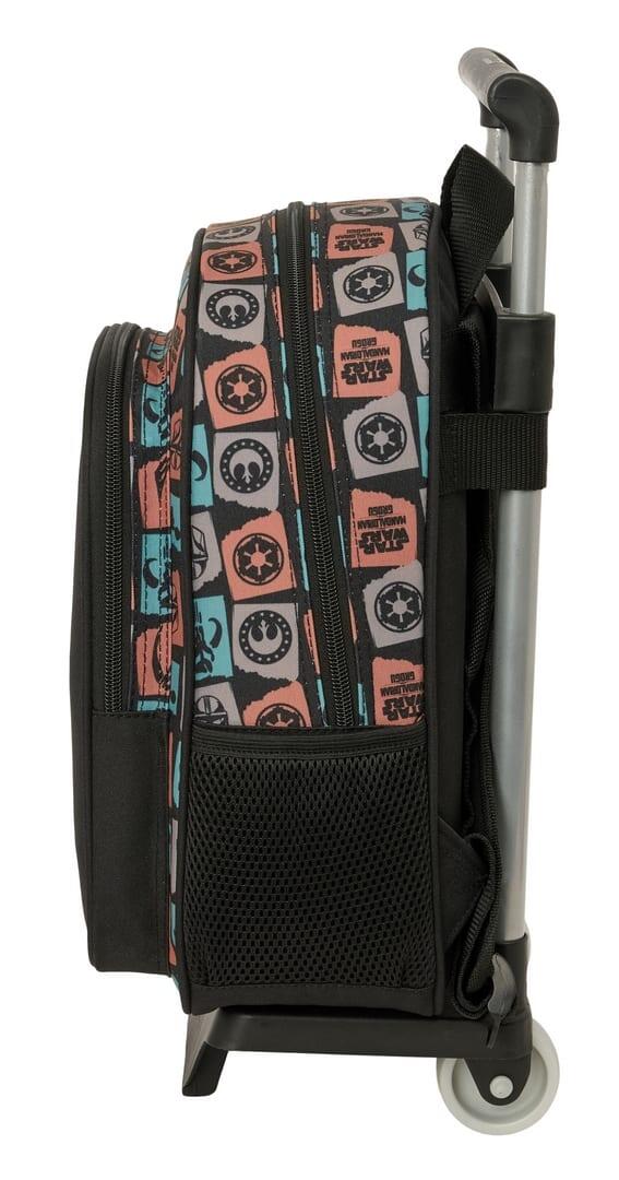 Mochila escolar infantil Mandalorian e Grogu com carrinho e rodas, preta. 3/3